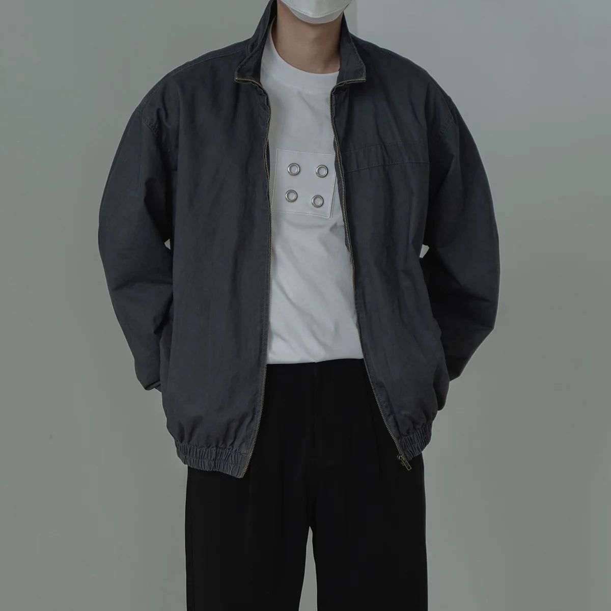 Zhou Zip-Up Ruched Hem Jacket-korean-fashion-Jacket-Zhou's Closet-OH Garments