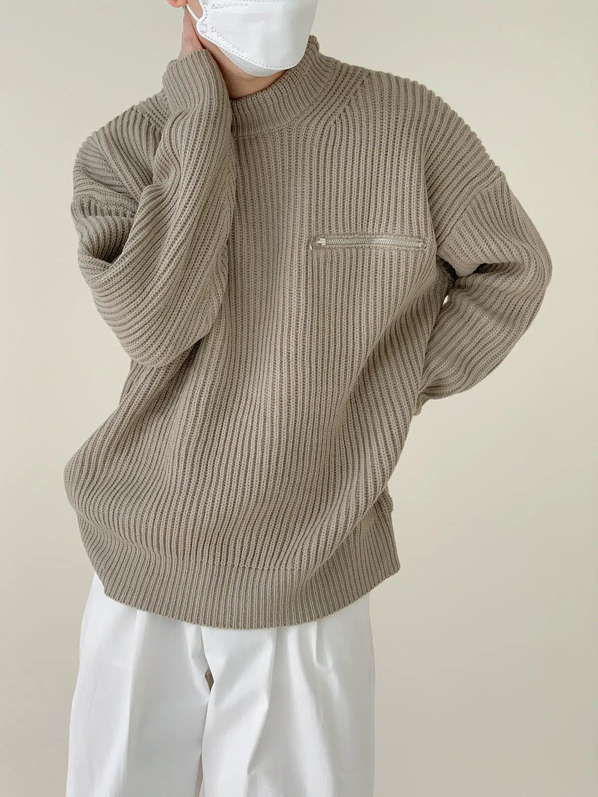 Zhou Zipper Detail Ribbed Sweater-korean-fashion-Sweater-Zhou's Closet-OH Garments