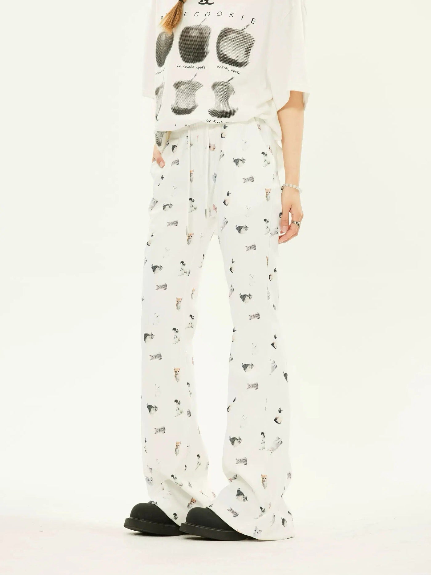 ZZ Cat Full-Print Flared Pants-korean-fashion-Pants-ZZ's Closet-OH Garments