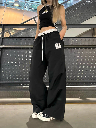 ZZ Contrast Layered Waist Track Pants-korean-fashion-Pants-ZZ's Closet-OH Garments