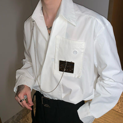 Cui Chain and Wide Pocket Buttoned Shirt-korean-fashion-Shirt-Cui's Closet-OH Garments