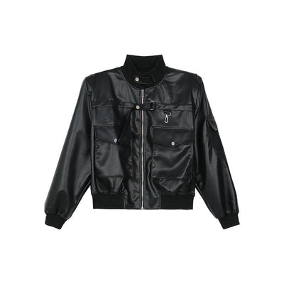 Cui Chest Belt Detail Faux Leather Jacket-korean-fashion-Jacket-Cui's Closet-OH Garments