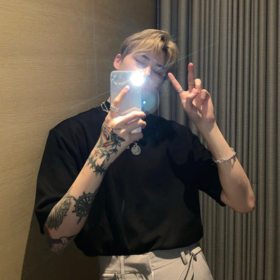 Cui Closed Collar Textured T-Shirt-korean-fashion-T-Shirt-Cui's Closet-OH Garments