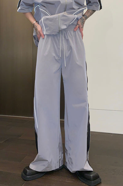 Cui Contrast Bar and Abstract Lines Zipped Shirt & Pants-korean-fashion-Pants-Cui's Closet-OH Garments