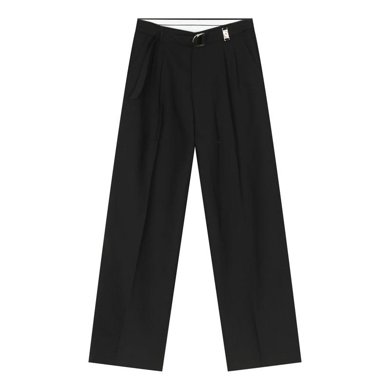 Cui D-Buckle Cloth Belt Trousers-korean-fashion-Pants-Cui's Closet-OH Garments