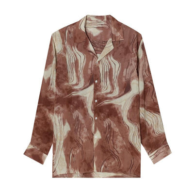 Cui Earth Tone Abstract Wavy Lines Shirt-korean-fashion-Shirt-Cui's Closet-OH Garments