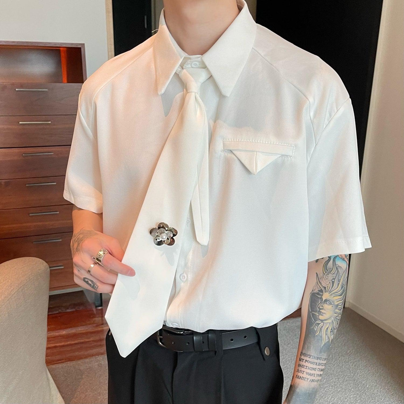 Cui Essential Necktie Detail Shirt-korean-fashion-Shirt-Cui's Closet-OH Garments
