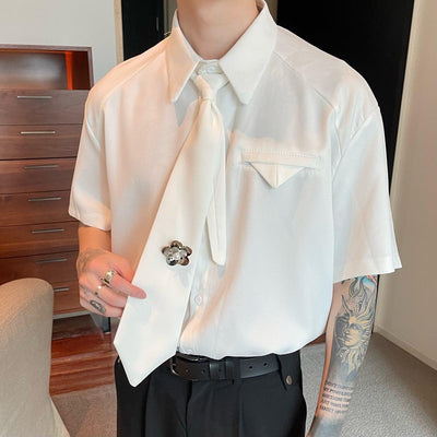 Cui Essential Necktie Detail Shirt-korean-fashion-Shirt-Cui's Closet-OH Garments