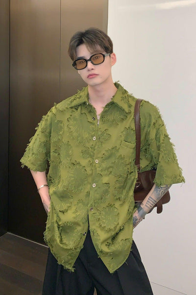 Cui Leaf Patches Moss Buttoned Shirt-korean-fashion-Shirt-Cui's Closet-OH Garments