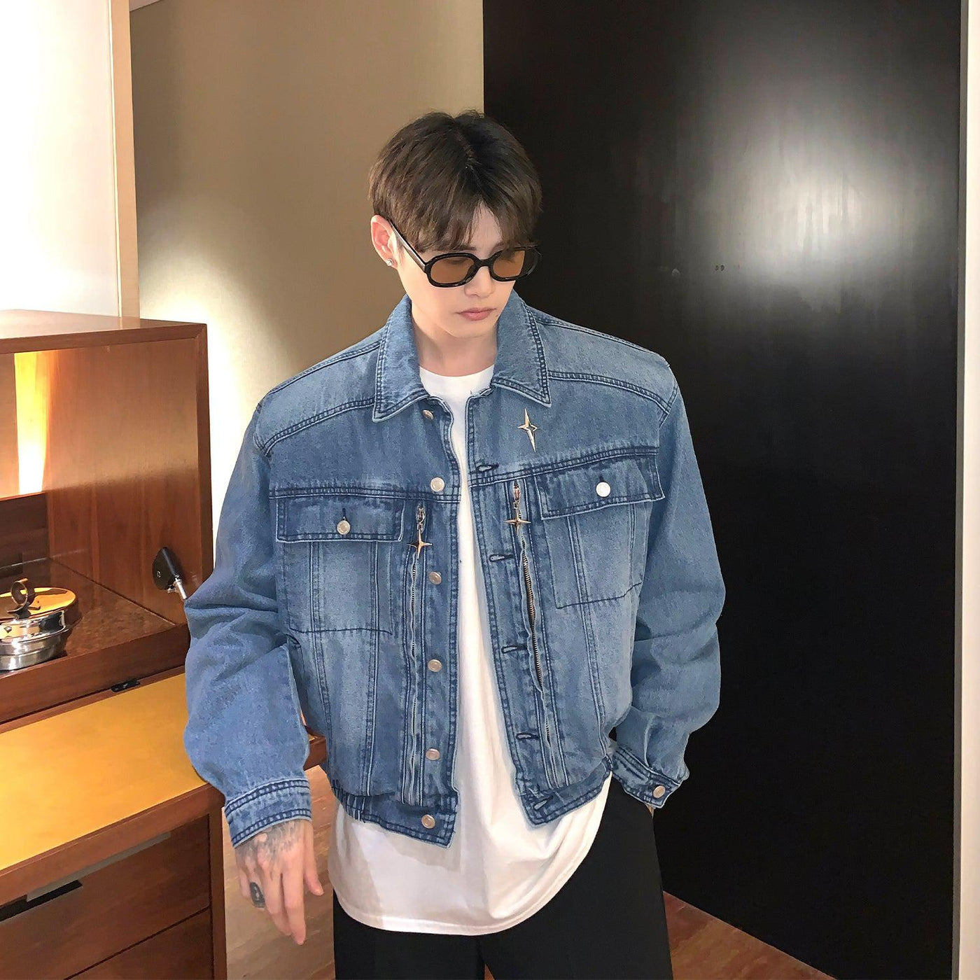 Cui Metal Sparkles Boxy Denim Jacket-korean-fashion-Jacket-Cui's Closet-OH Garments