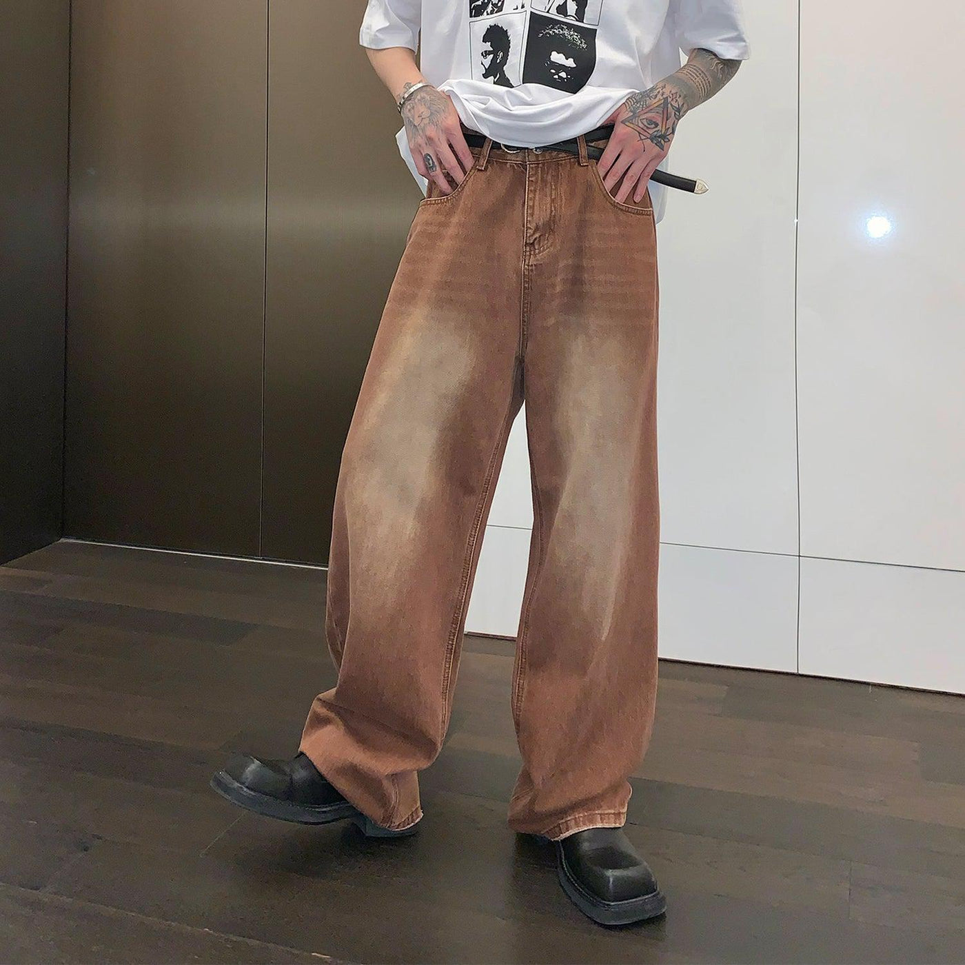 Cui Mid Fade Whiskers Wide Jeans-korean-fashion-Jeans-Cui's Closet-OH Garments