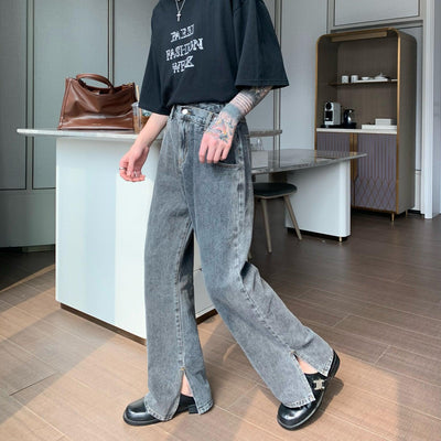 Cui Small Slit and Slant Belt Jeans-korean-fashion-Jeans-Cui's Closet-OH Garments