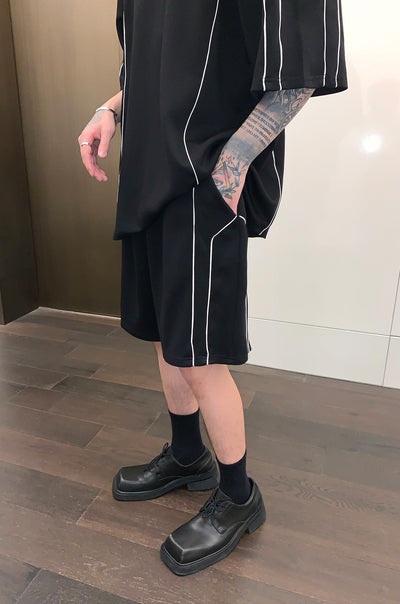Cui Subtle Stitched Lines Comfty Shirt & Shorts Set-korean-fashion-Clothing Set-Cui's Closet-OH Garments