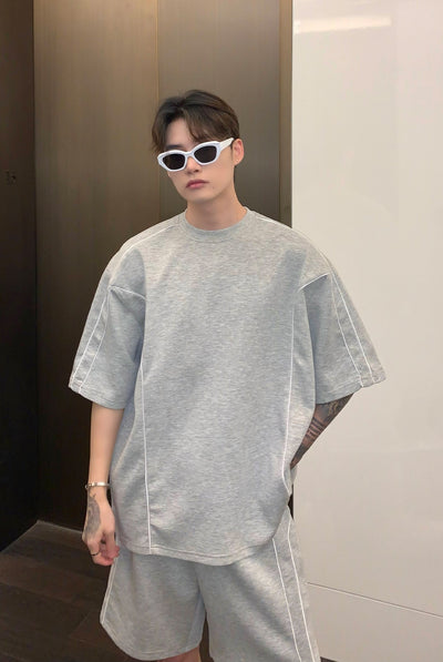Cui Subtle Stitched Lines Comfty Shirt & Shorts Set-korean-fashion-Clothing Set-Cui's Closet-OH Garments