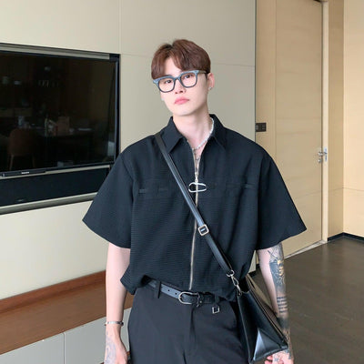 Cui Textured Button Shirt-korean-fashion-Shirt-Cui's Closet-OH Garments