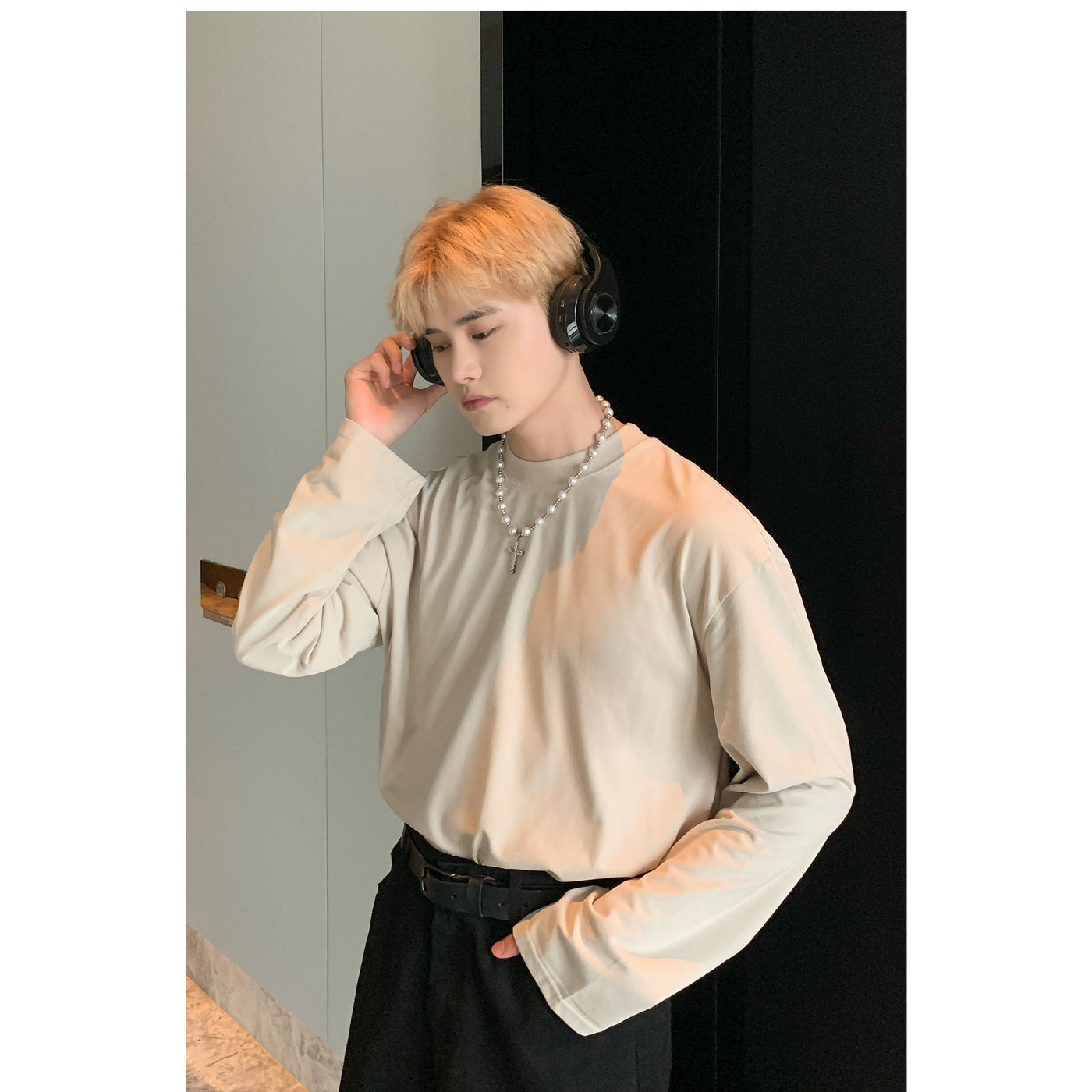 Cui Wide Sleeves Collared Long Sleeve T-Shirt-korean-fashion-T-Shirt-Cui's Closet-OH Garments