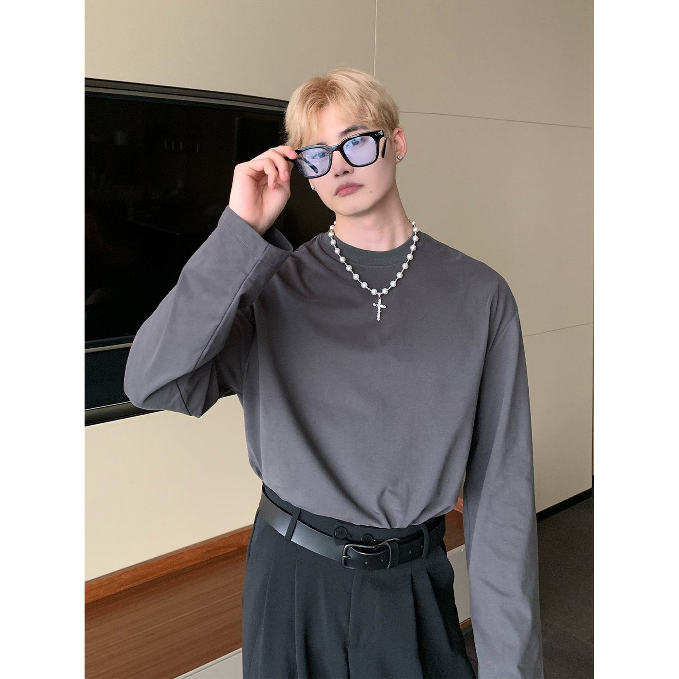 Cui Wide Sleeves Collared Long Sleeve T-Shirt-korean-fashion-T-Shirt-Cui's Closet-OH Garments