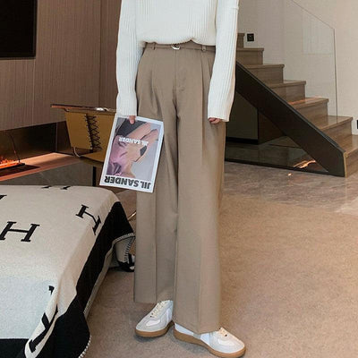 Hua Buckle Belt Pleated Trousers-korean-fashion-Pants-Hua's Closet-OH Garments