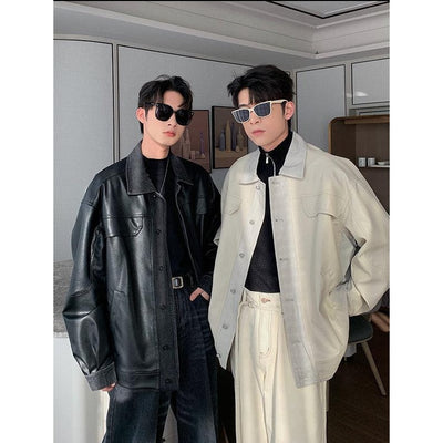 Hua Multi-pocket Faux Leather Jacket-korean-fashion-Jacket-Hua's Closet-OH Garments
