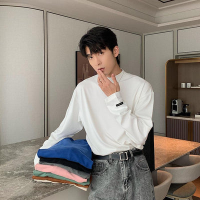 Hua Plain Long Sleeve T-Shirt-korean-fashion-T-Shirt-Hua's Closet-OH Garments