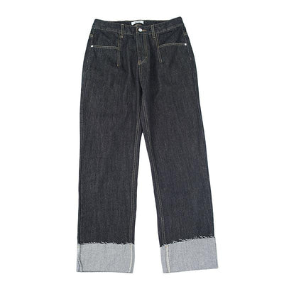 Hua Wide Folded Hem Jeans-korean-fashion-Jeans-Hua's Closet-OH Garments