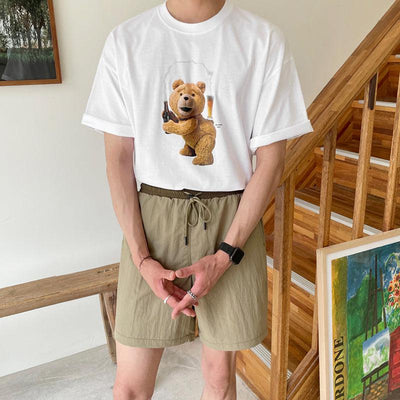 OH Animated Bear and Wine Print T-Shirt-korean-fashion-T-Shirt-OH Atelier-OH Garments