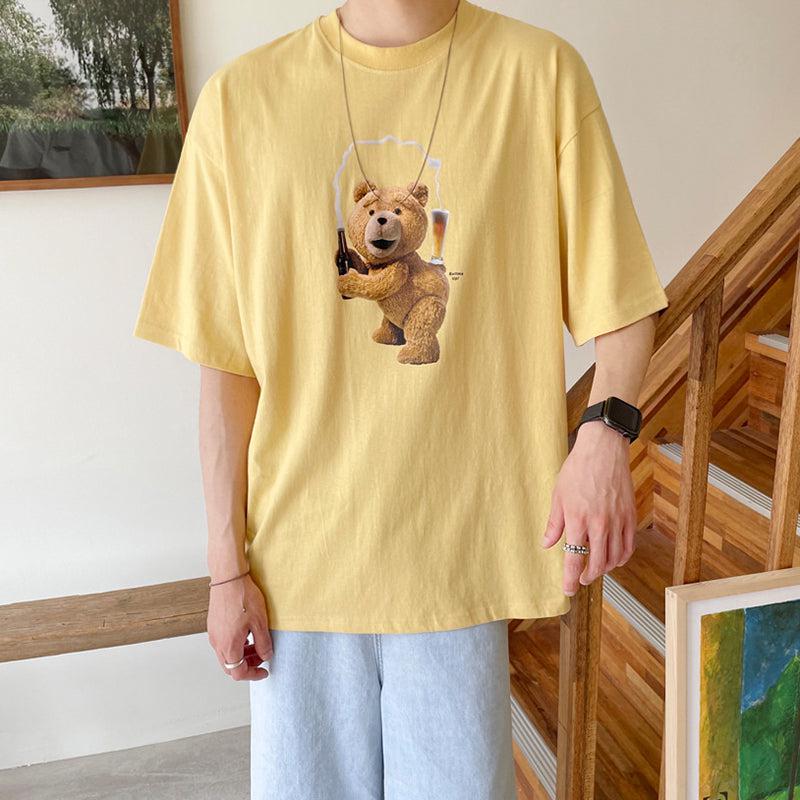 OH Animated Bear and Wine Print T-Shirt-korean-fashion-T-Shirt-OH Atelier-OH Garments