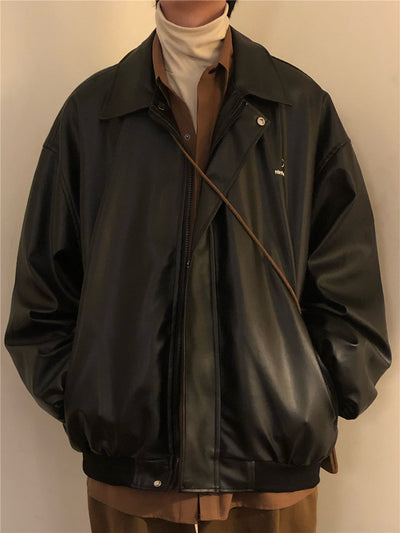 OH Hidden Zipper and Snap Button Faux Leather Jacket-korean-fashion-Jacket-OH Atelier-OH Garments