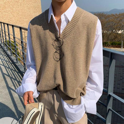 OH Ribbed Neckline Knit Vest-korean-fashion-Vest-OH Atelier-OH Garments