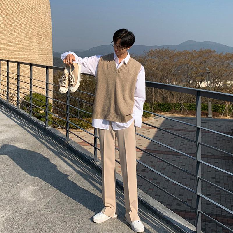 OH Ribbed Neckline Knit Vest-korean-fashion-Vest-OH Atelier-OH Garments