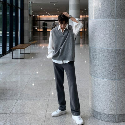 OH Ribbed Neckline Knit Vest-korean-fashion-Vest-OH Atelier-OH Garments