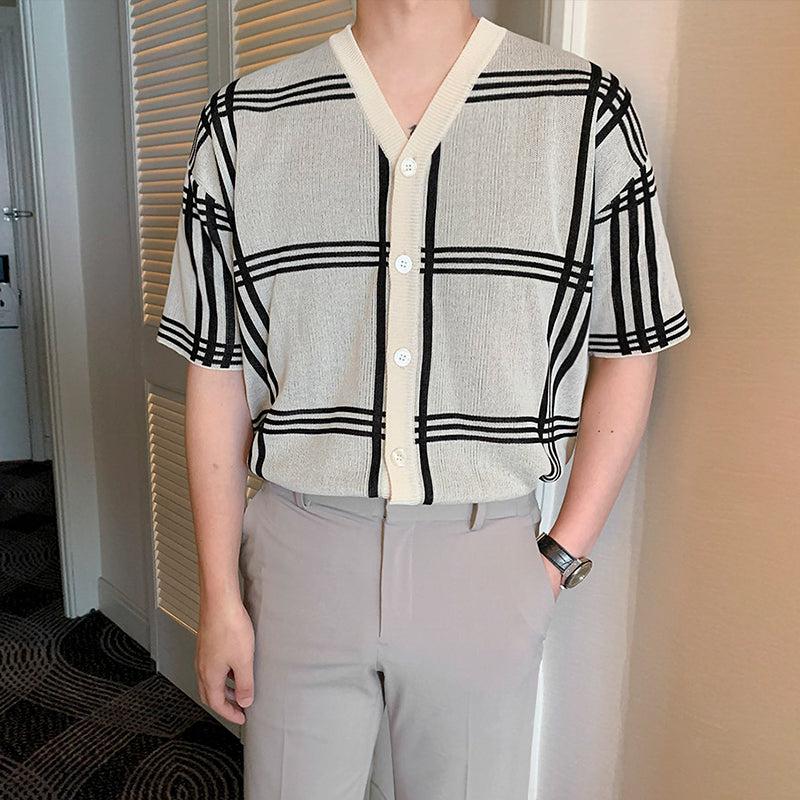 OH Short Sleeve Nova Check Cardigan-korean-fashion-Cardigan-OH Atelier-OH Garments