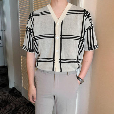 OH Short Sleeve Nova Check Cardigan-korean-fashion-Cardigan-OH Atelier-OH Garments