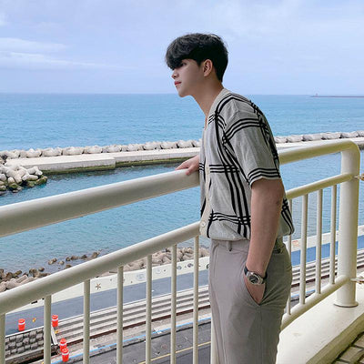 OH Short Sleeve Nova Check Cardigan-korean-fashion-Cardigan-OH Atelier-OH Garments