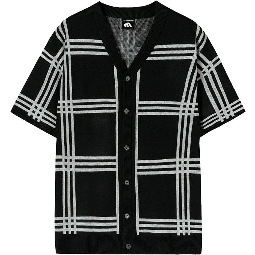 OH Short Sleeve Nova Check Cardigan-korean-fashion-Cardigan-OH Atelier-OH Garments