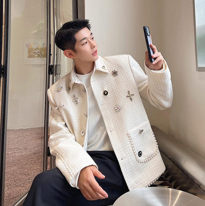 Woo Assorted Metal Pins Textured Blazer-korean-fashion-Blazer-Woo's Closet-OH Garments