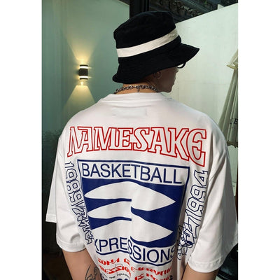 Woo Basketball Expressions Minimal Lining T-Shirt-korean-fashion-T-Shirt-Woo's Closet-OH Garments