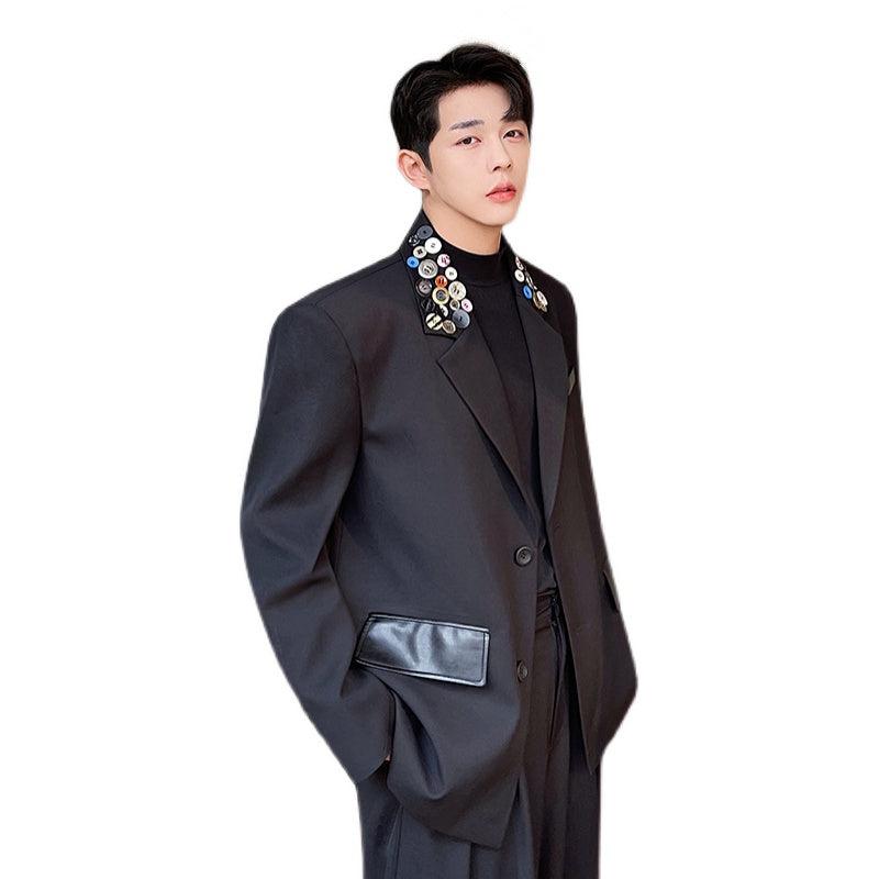 Woo Buttons Detail Collar Blazer-korean-fashion-Blazer-Woo's Closet-OH Garments