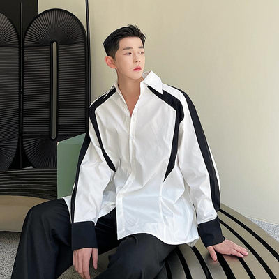 Woo Contrast Line Blades Shirt-korean-fashion-Shirt-Woo's Closet-OH Garments