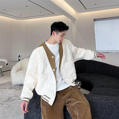 Woo Diamond Pattern Contrast Knit Jacket-korean-fashion-Jacket-Woo's Closet-OH Garments