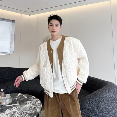 Woo Diamond Pattern Contrast Knit Jacket-korean-fashion-Jacket-Woo's Closet-OH Garments