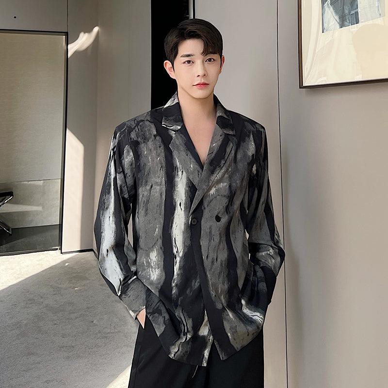 Woo Earth Tone Paint Stroke Blazer-korean-fashion-Blazer-Woo's Closet-OH Garments