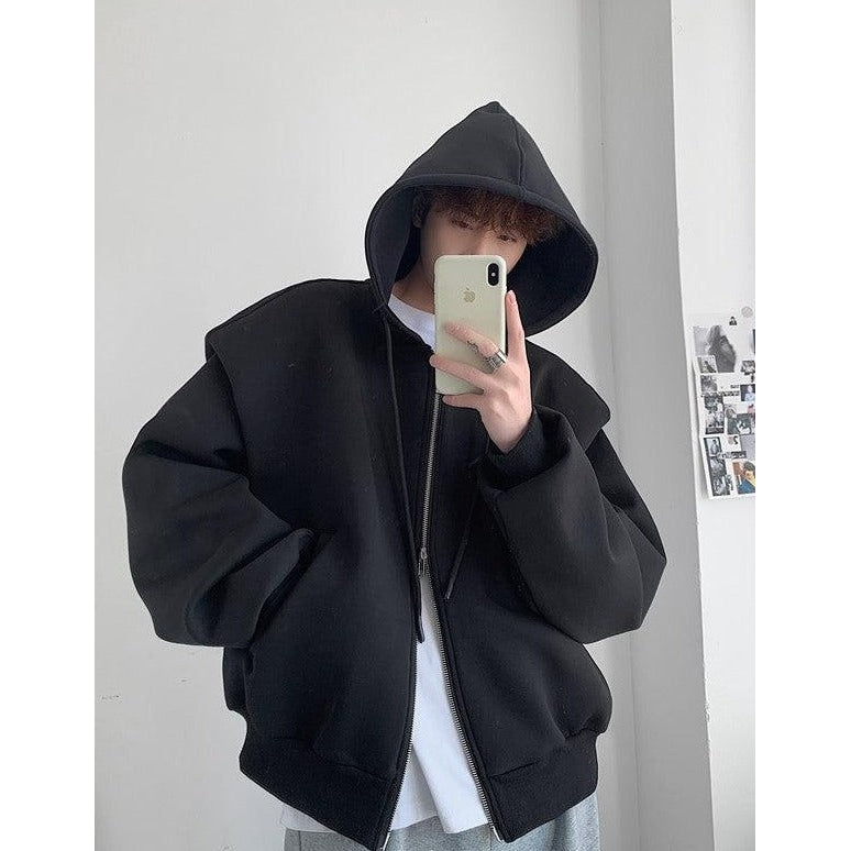 Woo Emphasized Shoulder Loose Hooded Jacket-korean-fashion-Jacket-Woo's Closet-OH Garments