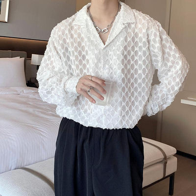Woo Lace Diamond Pattern Shirt-korean-fashion-Shirt-Woo's Closet-OH Garments