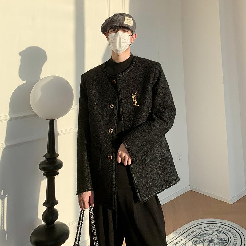 Woo Round Neck Tweed Blazer-korean-fashion-Blazer-Woo's Closet-OH Garments