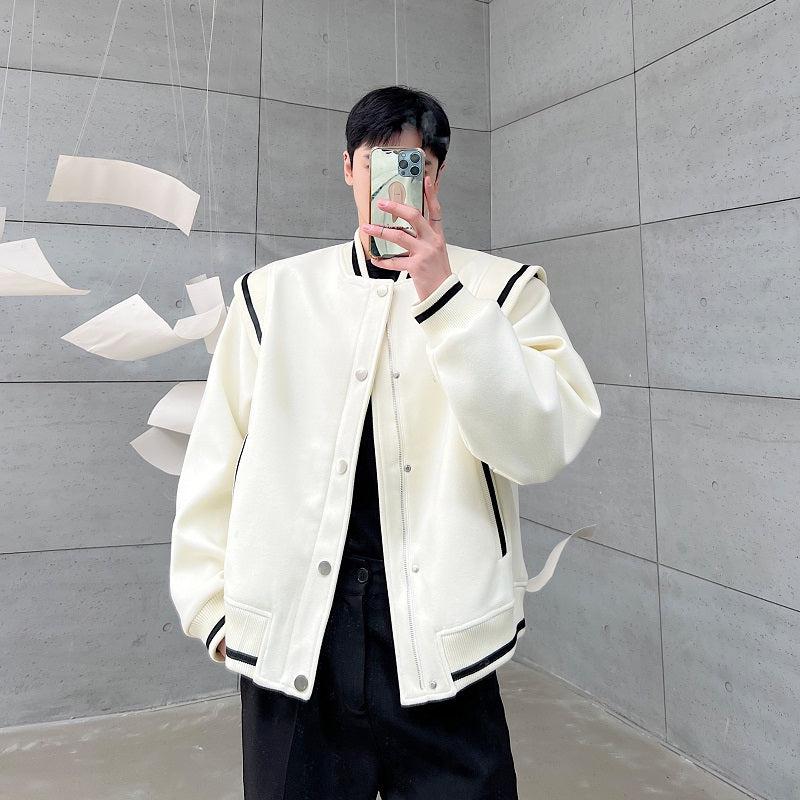 Woo Shoulder Emphasis Varsity Jacket-korean-fashion-Jacket-Woo's Closet-OH Garments