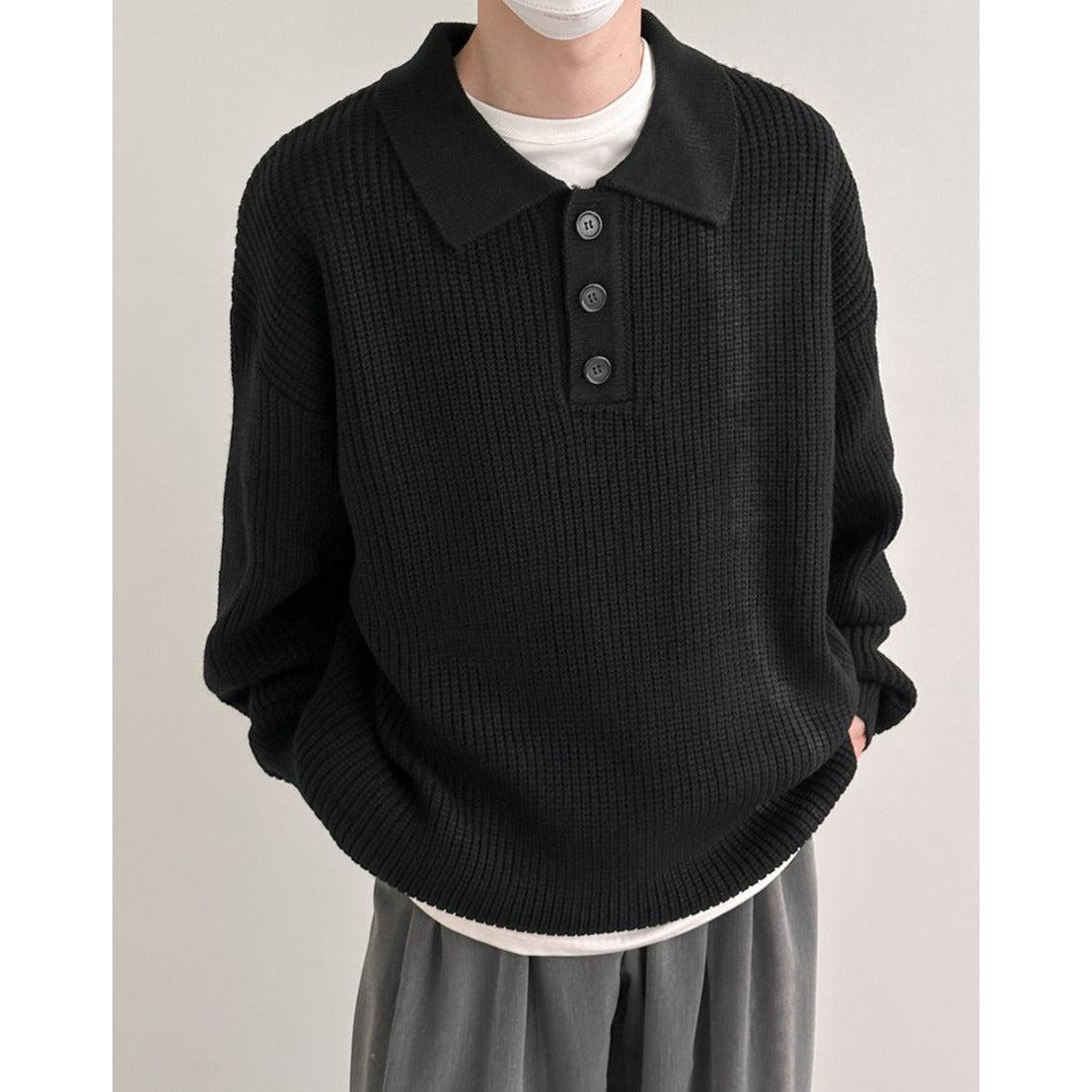Zhou Buttoned Long Sleeve Knitted Polo