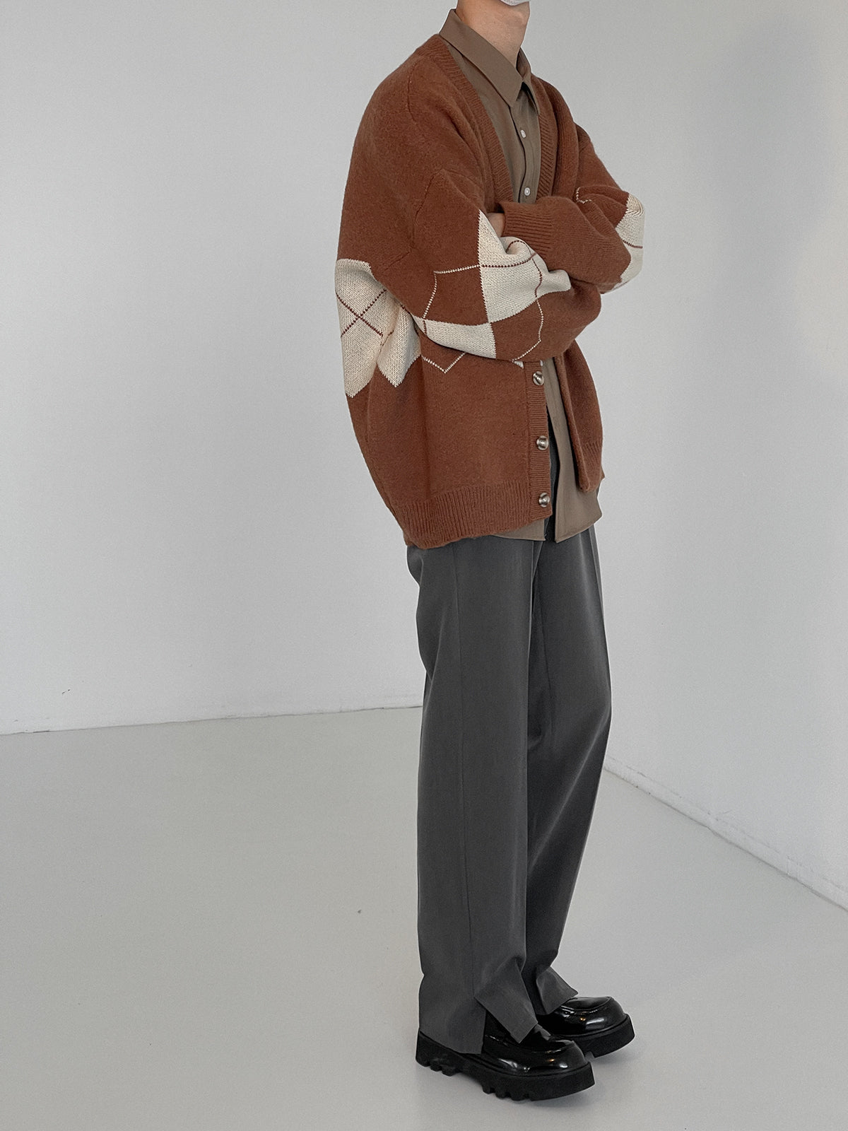 Zhou Checkered Midriff Knit Cardigan-korean-fashion-Cardigan-Zhou's Closet-OH Garments