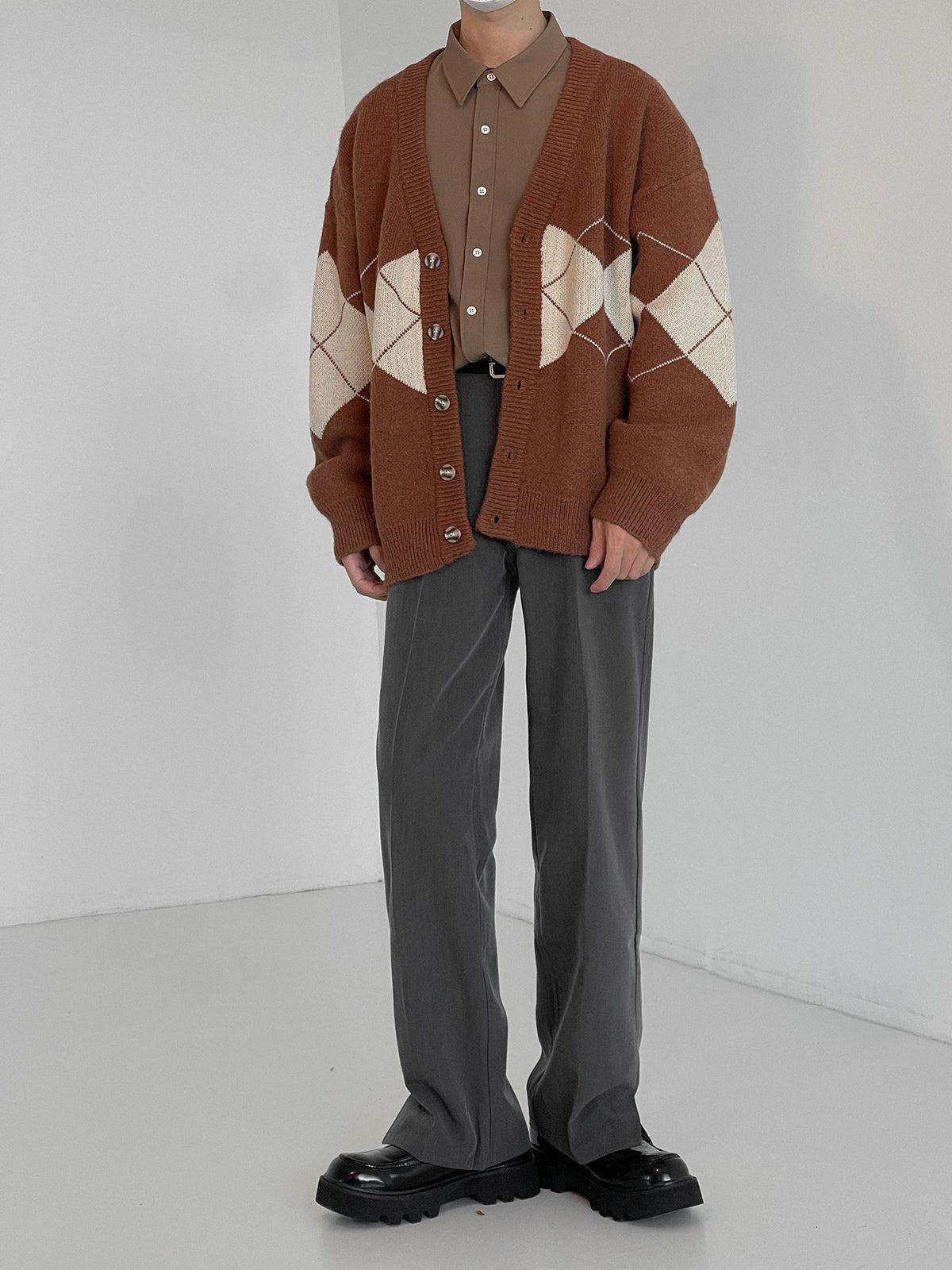 Zhou Checkered Midriff Knit Cardigan-korean-fashion-Cardigan-Zhou's Closet-OH Garments