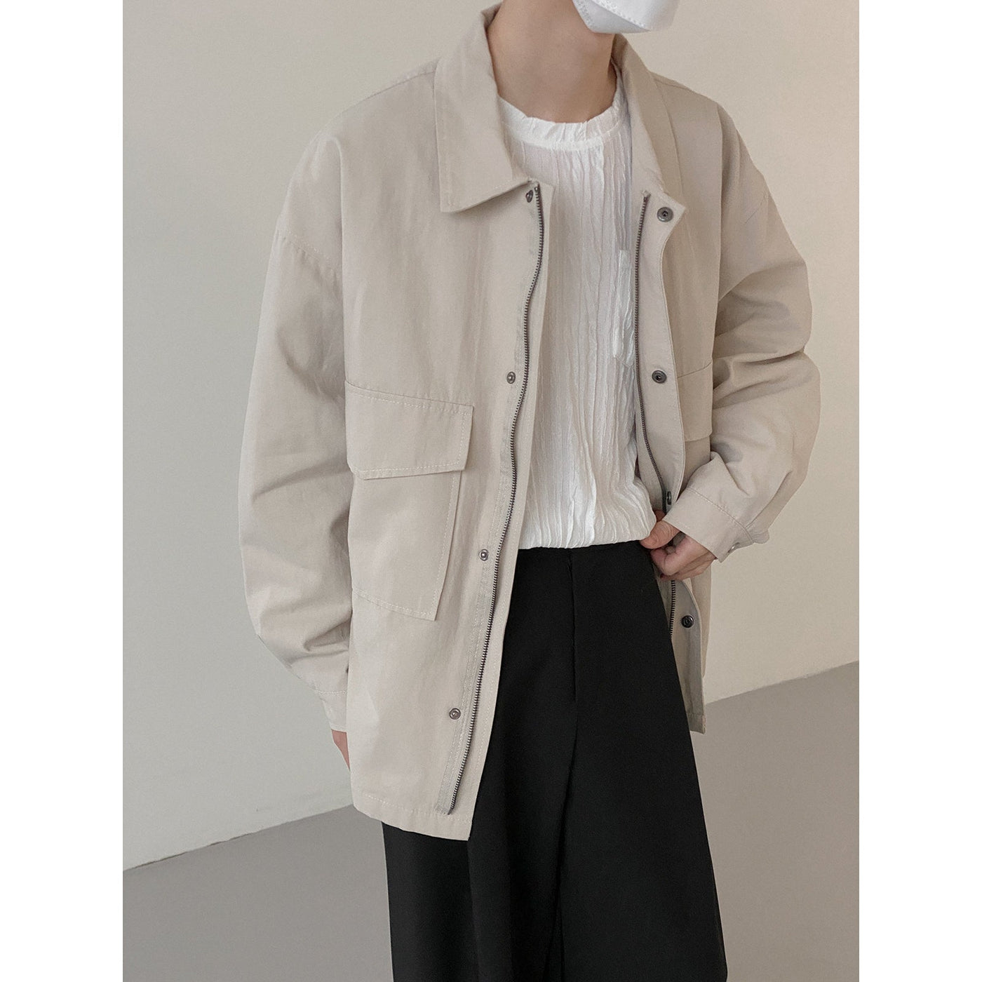 Zhou Double Front Pockets Buttoned Jacket-korean-fashion-Jacket-Zhou's Closet-OH Garments